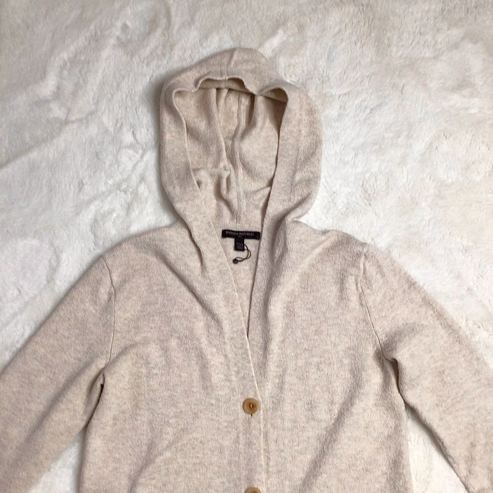 Banana Republic Factory Front Button Hoodie Duster Cardigan Cream Size XXS - Picture 3 of 9